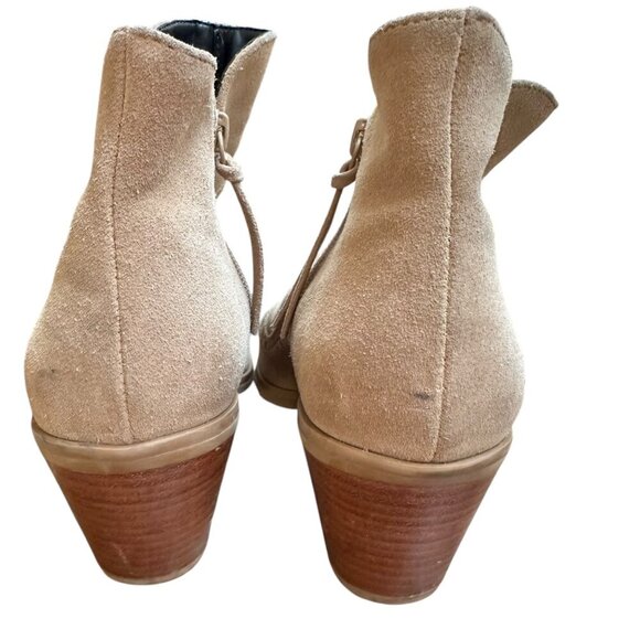 Rebecca Minkoff Tan Suede Heeled Western Ankle Boots Side Zip Boho Neutral 8.5 - Picture 7 of 11
